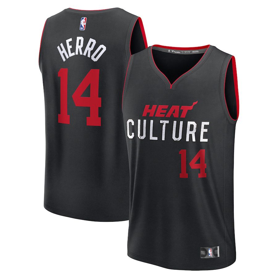 Men Miami Heat #14 Tyler Herro Fanatics Branded Black City Edition 2023-24 Fast Break NBA Jersey->miami heat->NBA Jersey